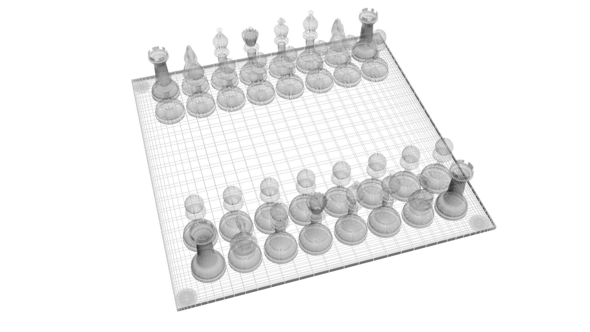 Glass Chess Figures On Glass Chess Board 3D model_18
