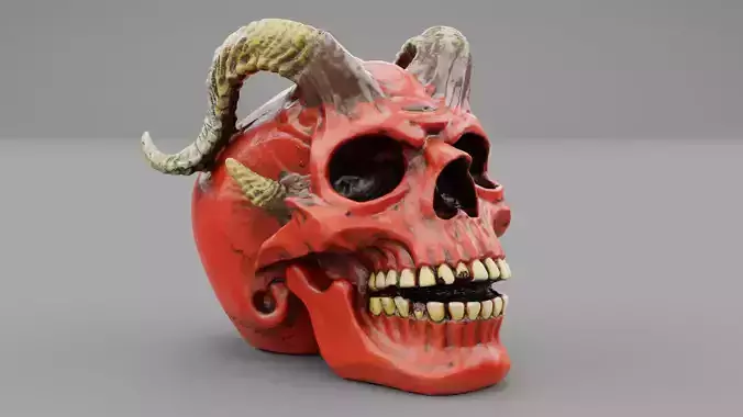 Demon Skull with Horns high-poly 