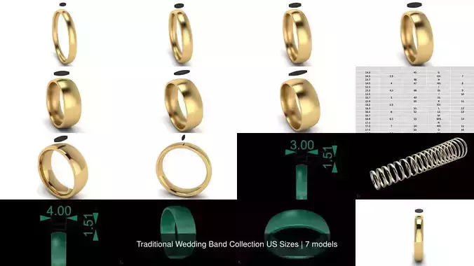Traditional Wedding Band Collection US Sizes