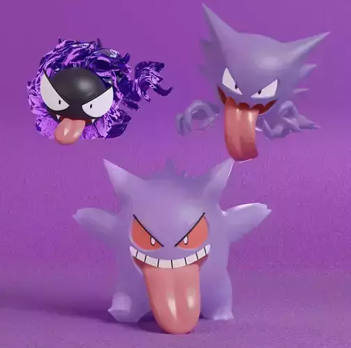 Pokemon - Gastly Haunter and Gengar with 2 poses 3D print model