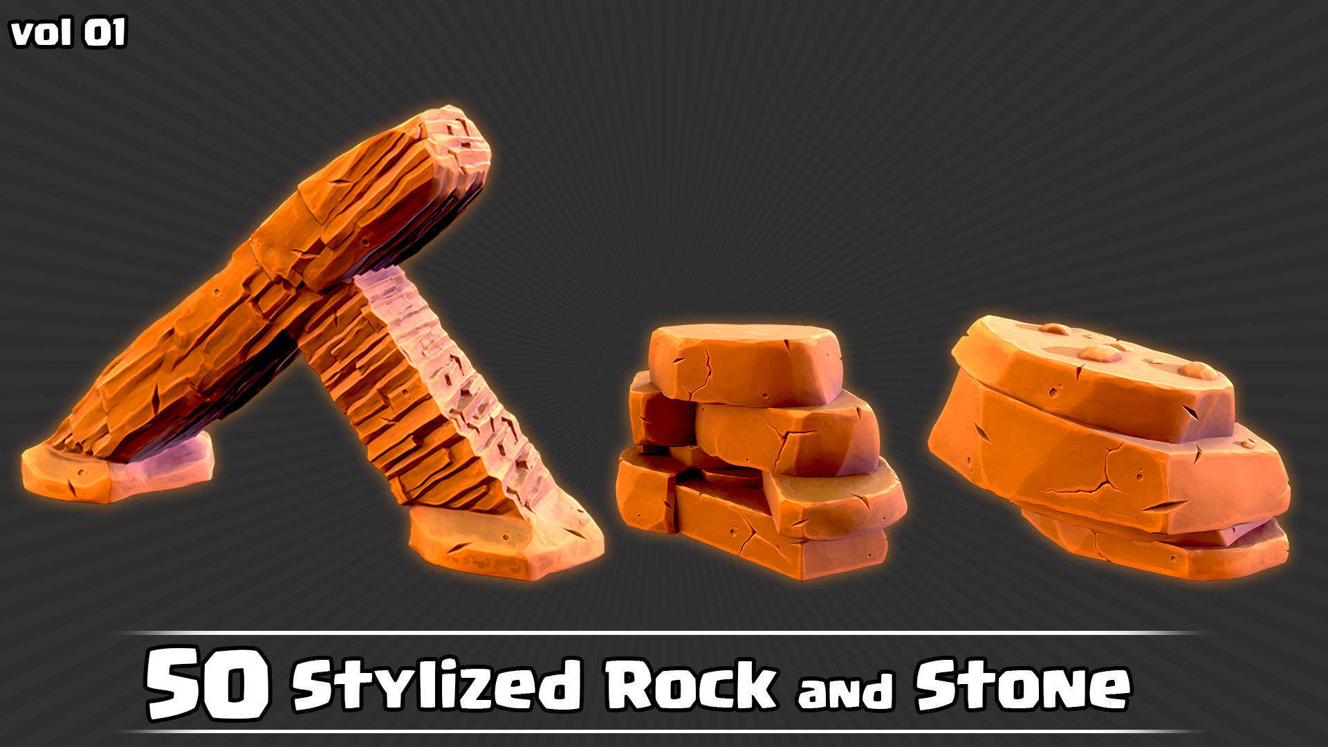 50 Stylized Rock and Stone Game Ready and IMM Brush Low-poly 3D model_7