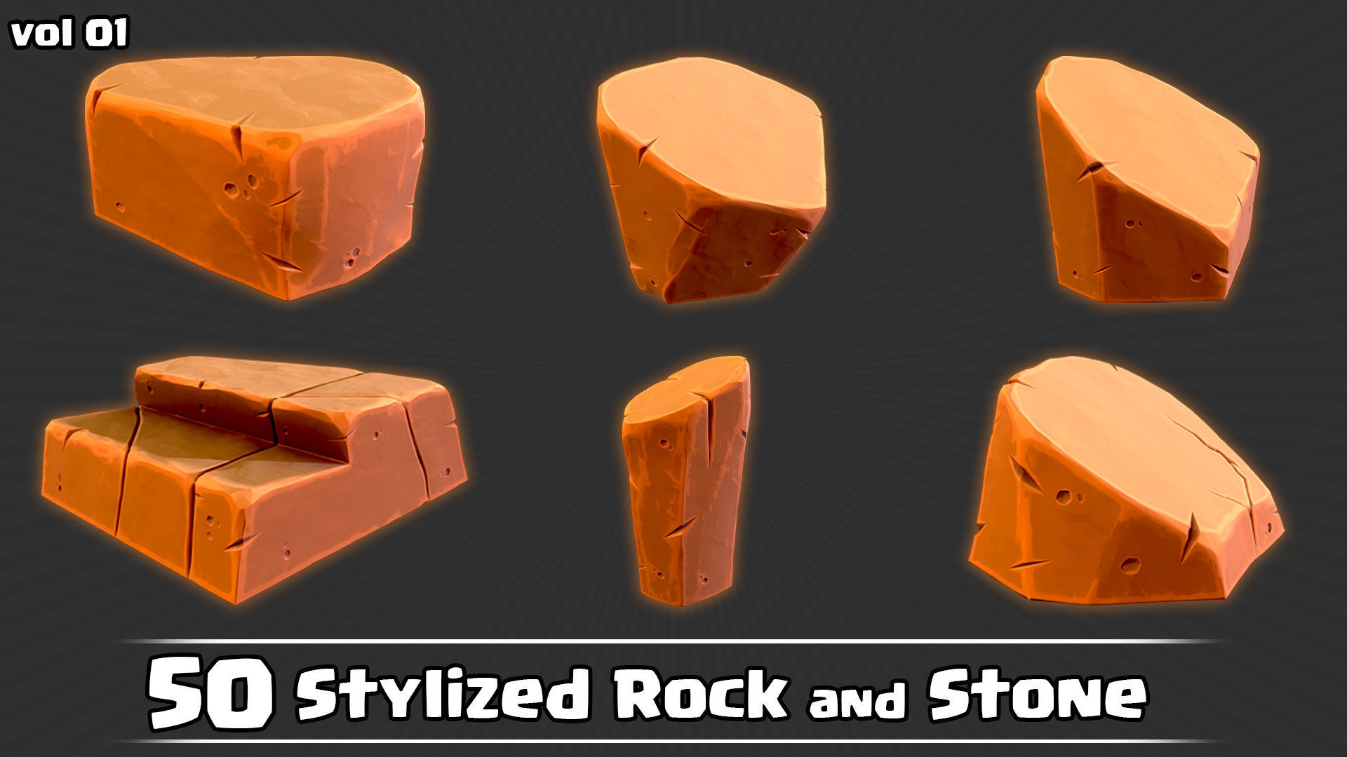 50 Stylized Rock and Stone Game Ready and IMM Brush Low-poly 3D model_9