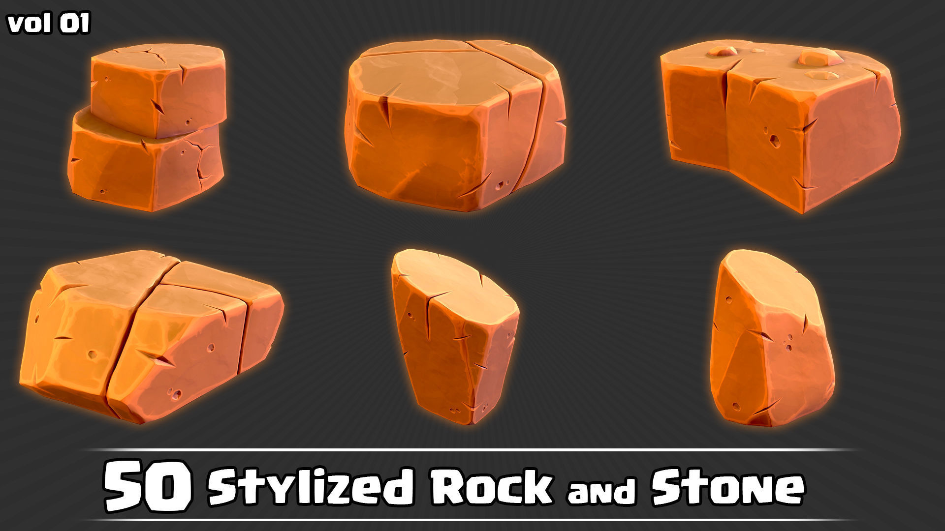 50 Stylized Rock and Stone Game Ready and IMM Brush Low-poly 3D model_8