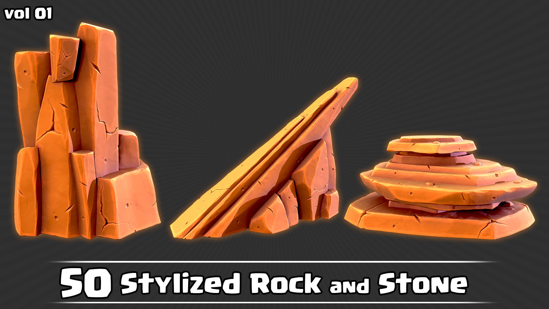 50 Stylized Rock and Stone Game Ready and IMM Brush Low-poly 3D model_4