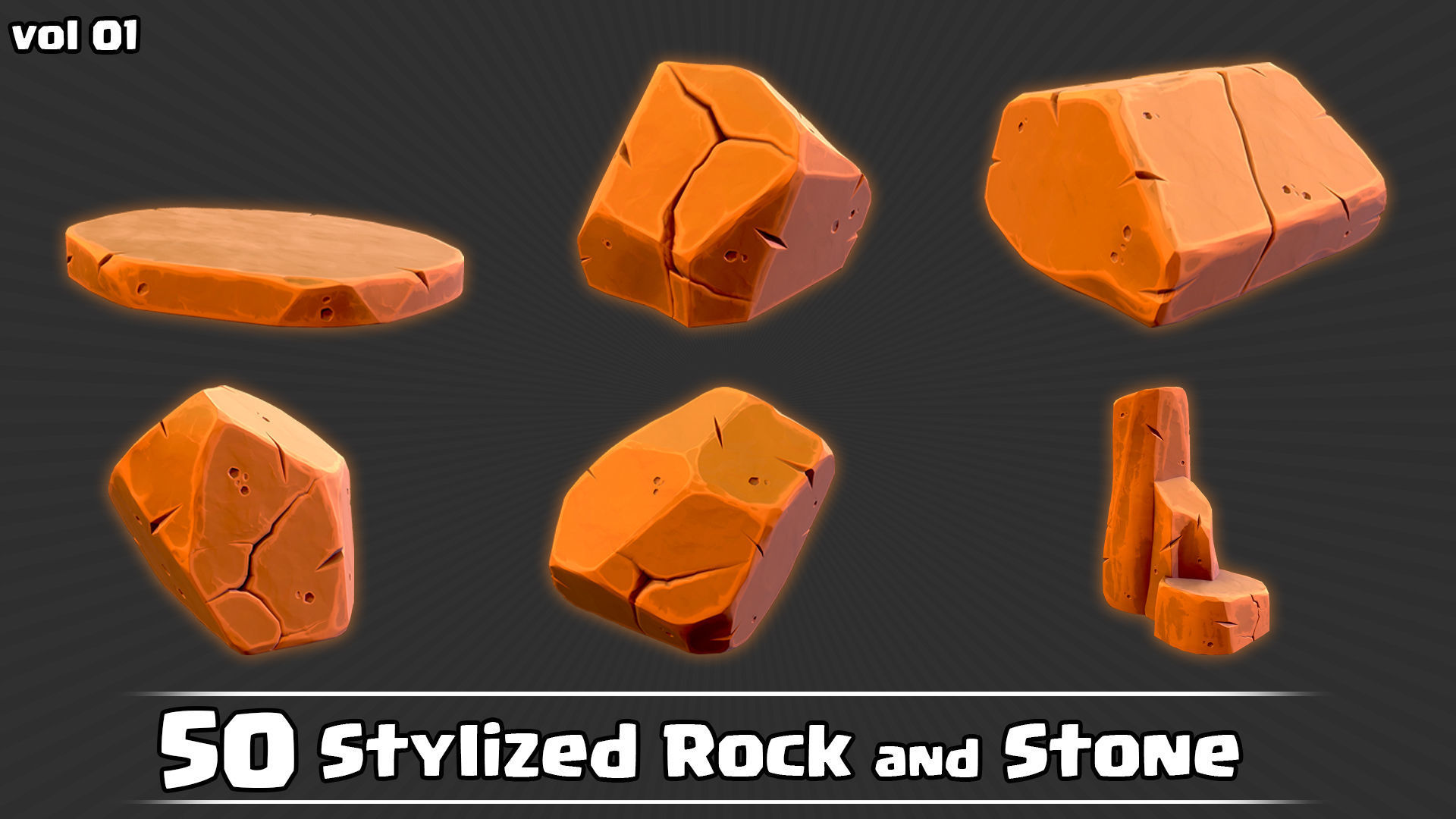 50 Stylized Rock and Stone Game Ready and IMM Brush Low-poly 3D model_10