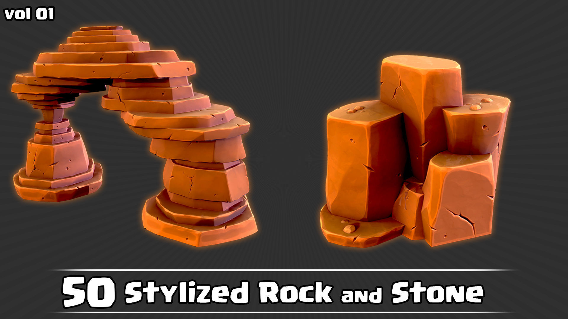 50 Stylized Rock and Stone Game Ready and IMM Brush Low-poly 3D model_5