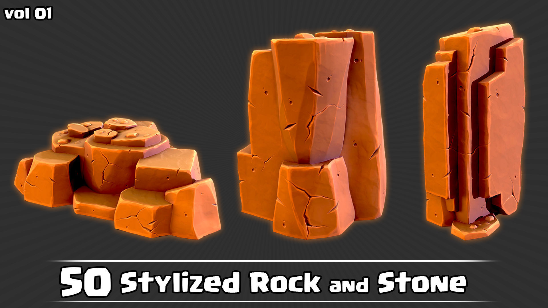 50 Stylized Rock and Stone Game Ready and IMM Brush Low-poly 3D model_6