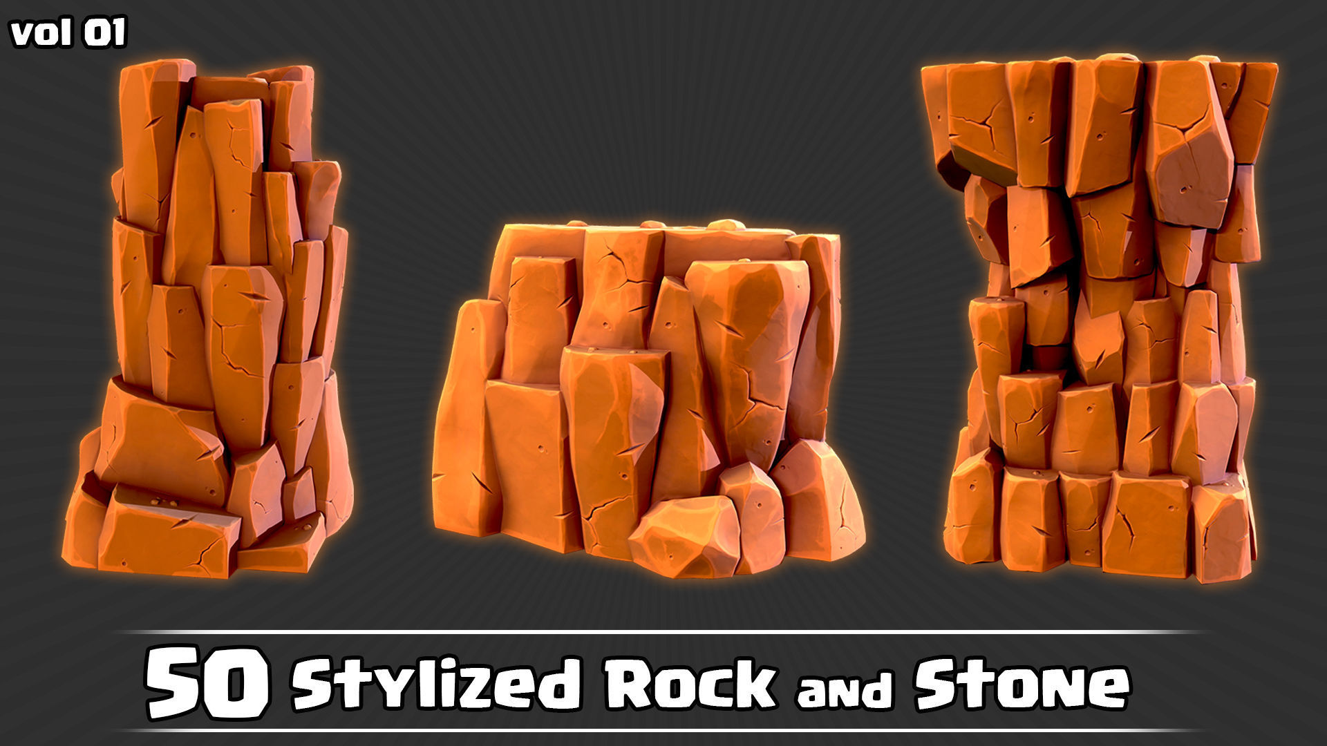 50 Stylized Rock and Stone Game Ready and IMM Brush Low-poly 3D model_2