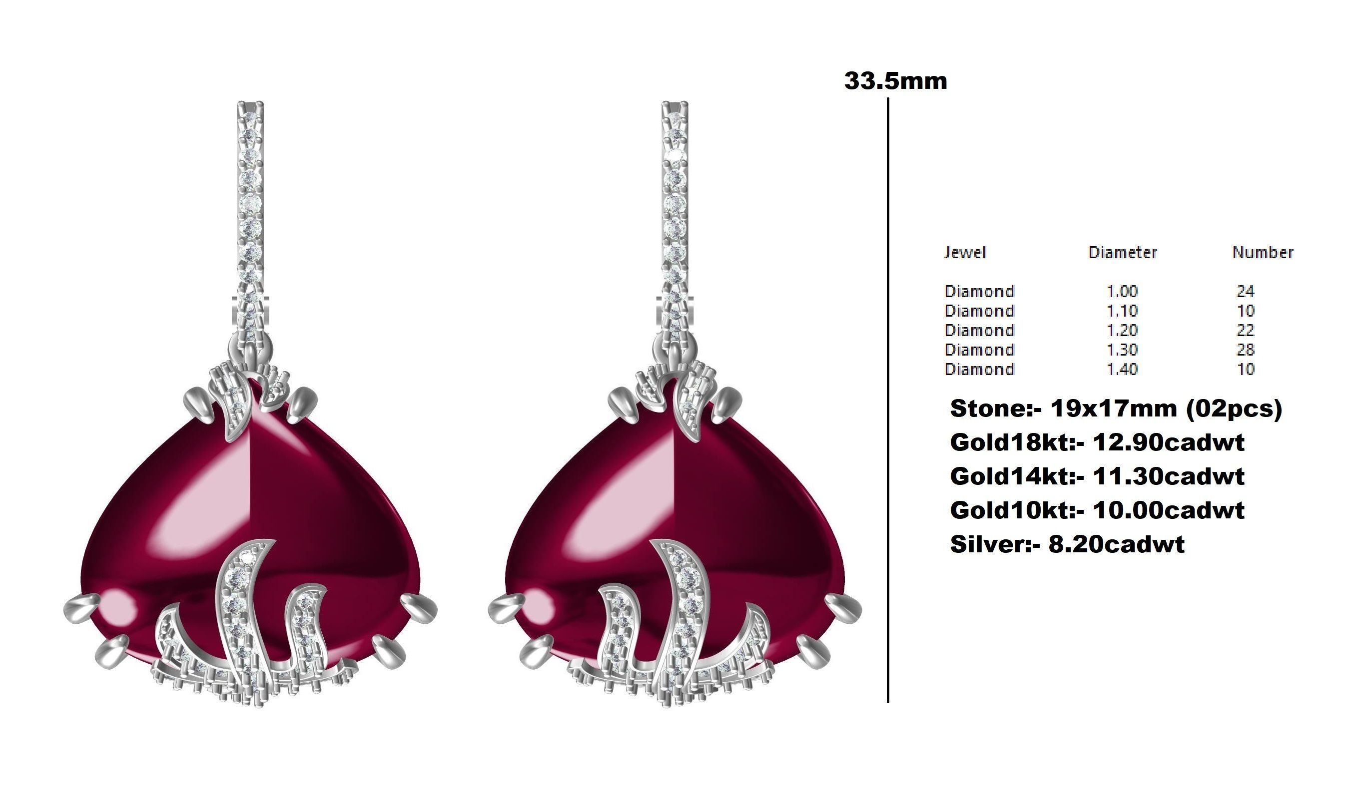 Unique Ruby Stone Hoop Earring 3D print model_12