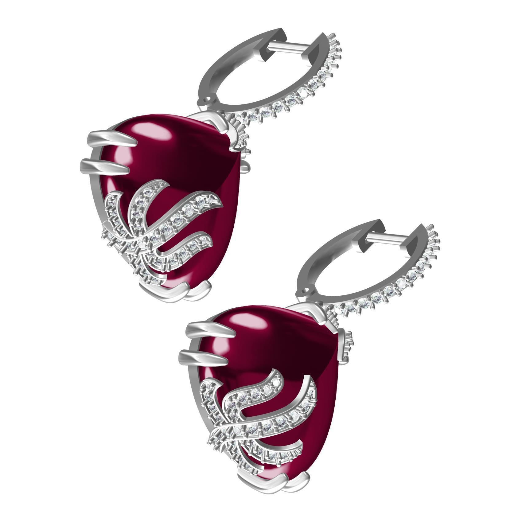 Unique Ruby Stone Hoop Earring 3D print model_3