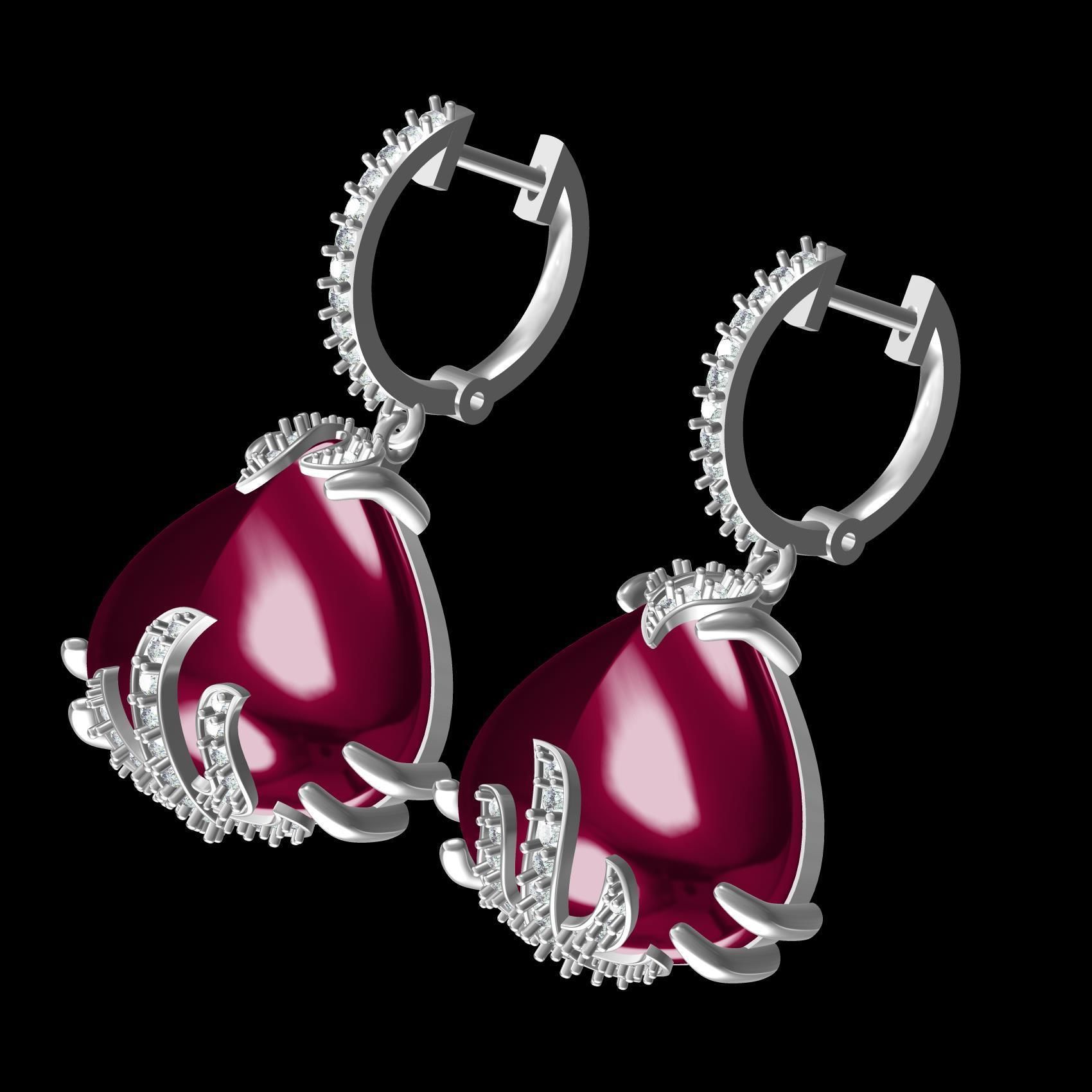 Unique Ruby Stone Hoop Earring 3D print model_10