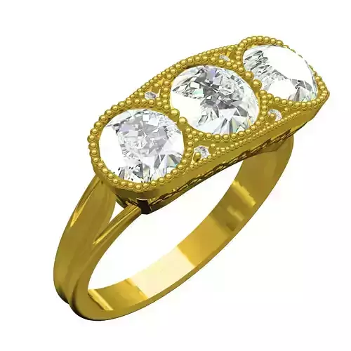 Three Stone Vintage Style Art Deco Ring