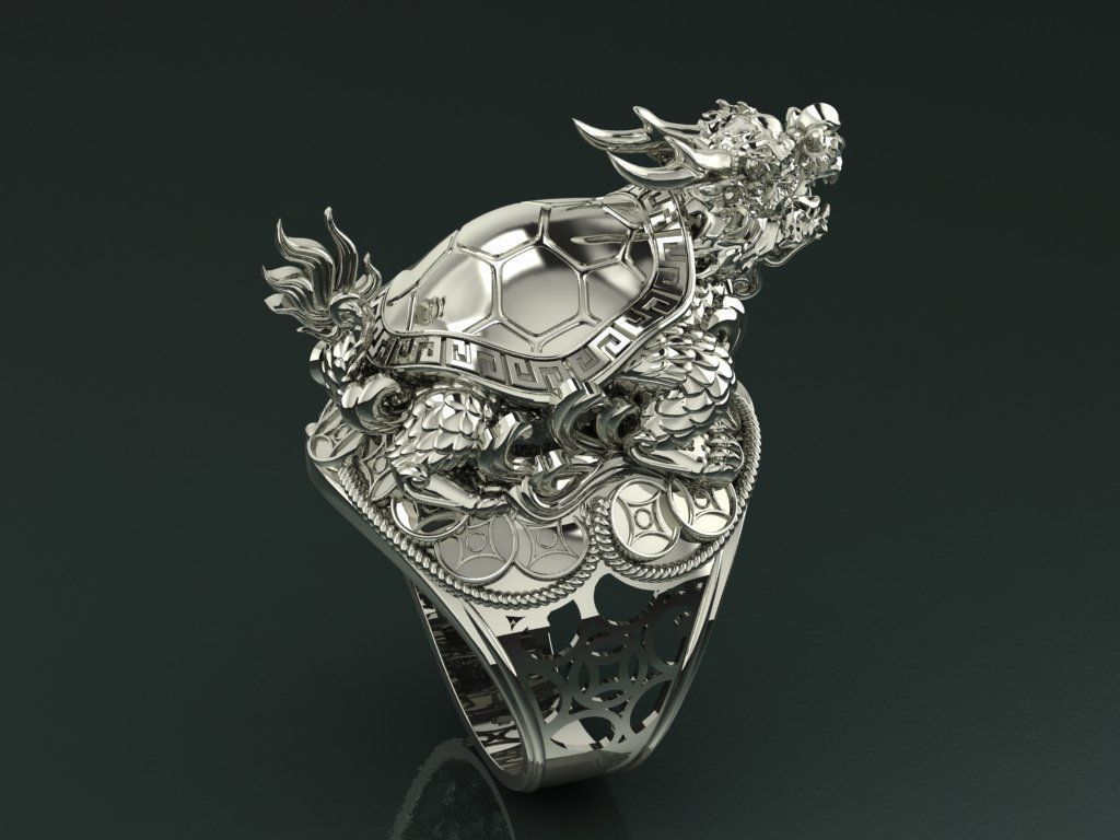 Dragon Turtle Ring 3D print model_4