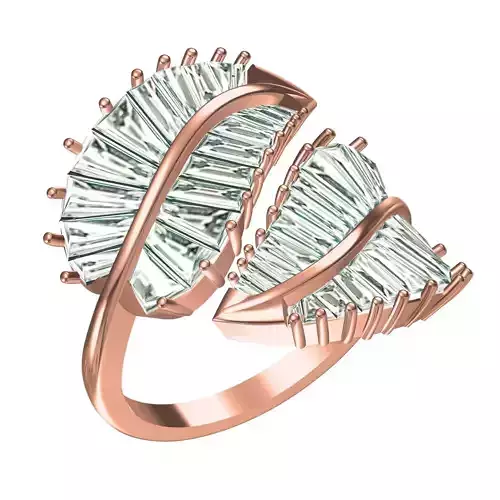 Large Leaves Inspired Baguette Set Ring
