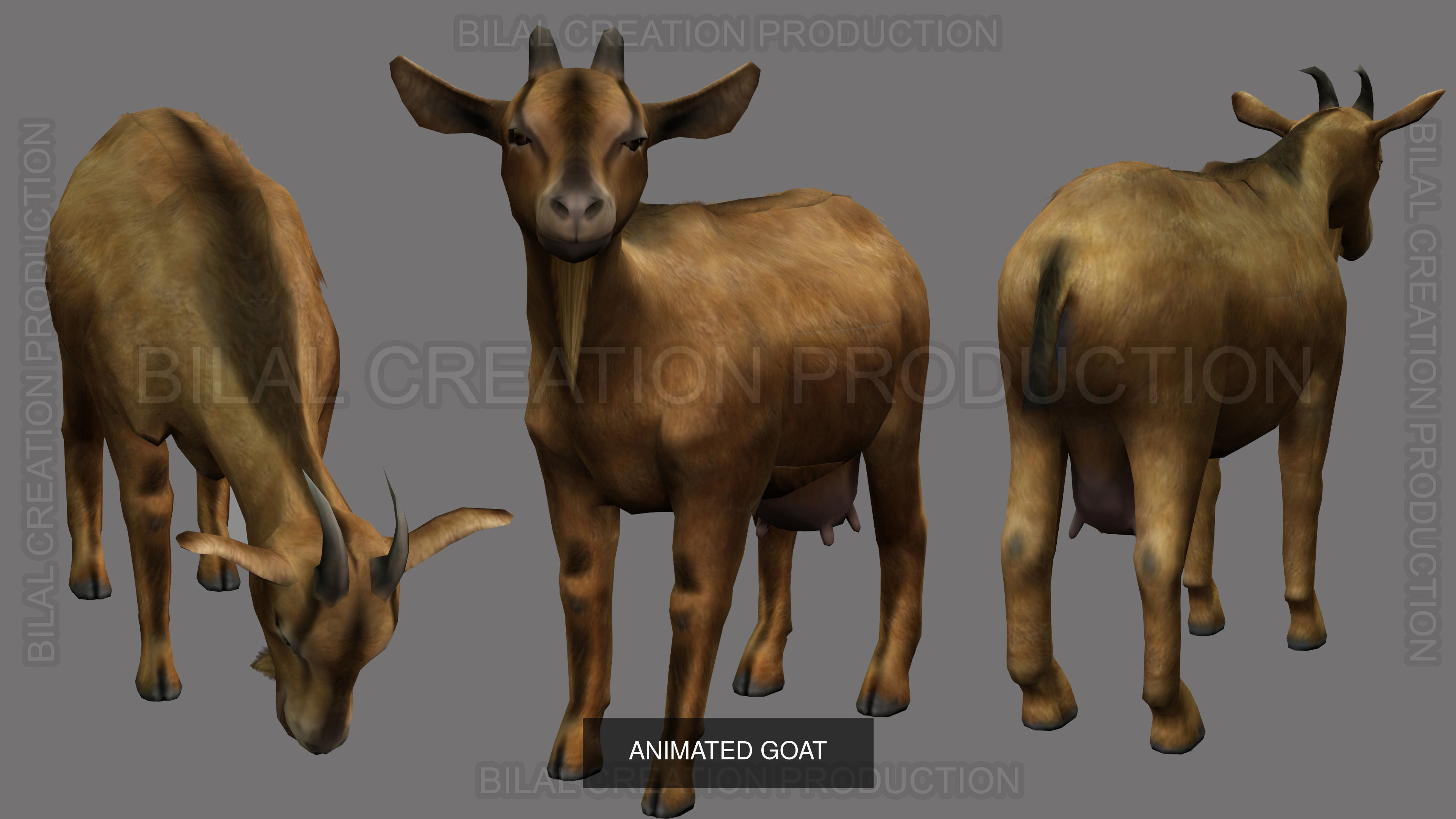 9 PACK OF COW GOAT CAMEL BUFALLO DEER HORSE DONKEY PACK 3D Model Collection_14