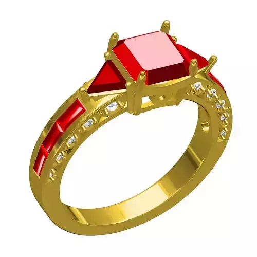 Emerald and Trillion Diamond Solitaire Engagement Ring