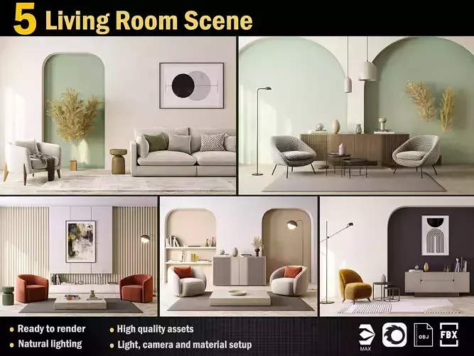 5 Interior living room scene collection Vol 2 
