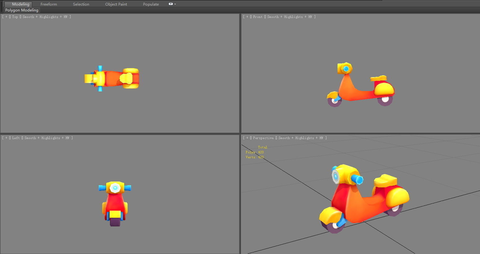Cartoon scooter toy Low-poly 3D model_4