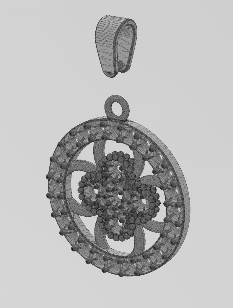 Diamond flower cluster and halo round pendant with bail 3D print model_12