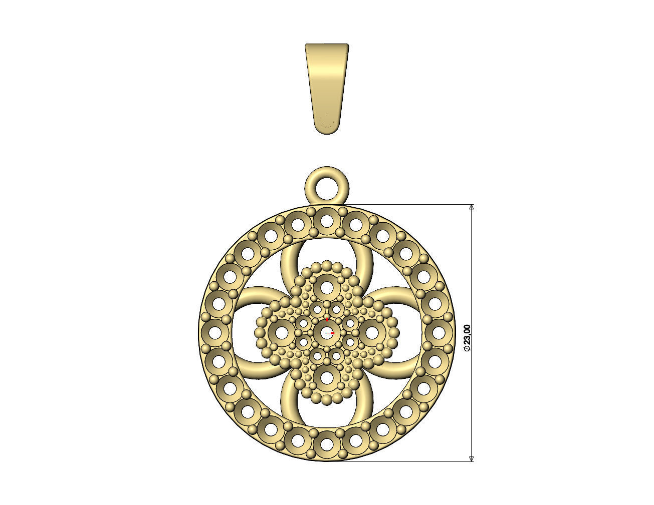 Diamond flower cluster and halo round pendant with bail 3D print model_7