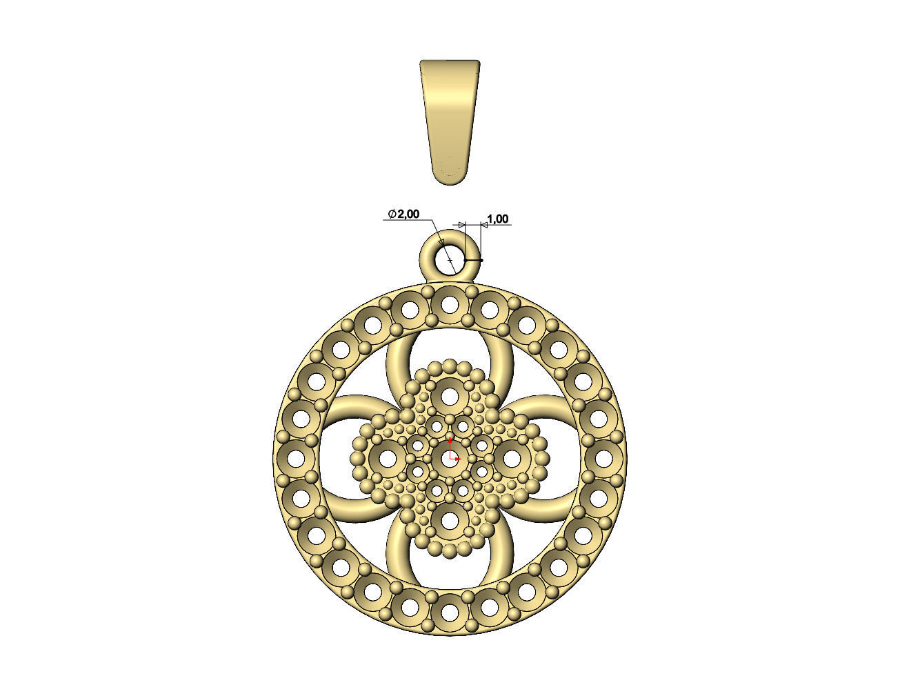 Diamond flower cluster and halo round pendant with bail 3D print model_8