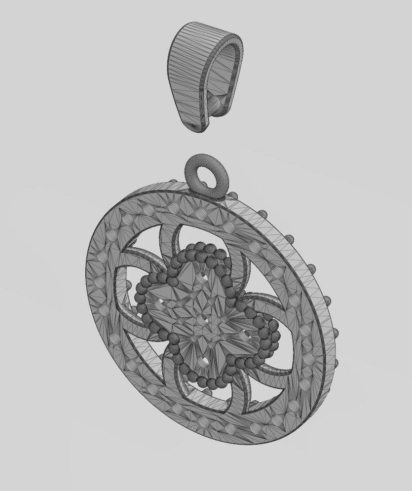 Diamond flower cluster and halo round pendant with bail 3D print model_13