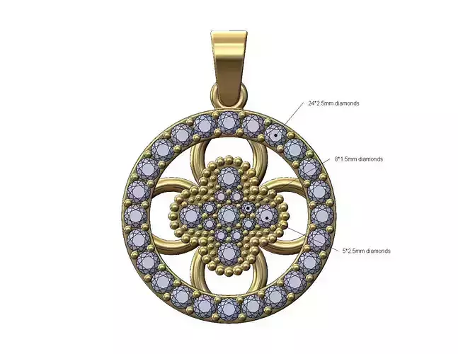 Diamond flower cluster and halo round pendant with bail