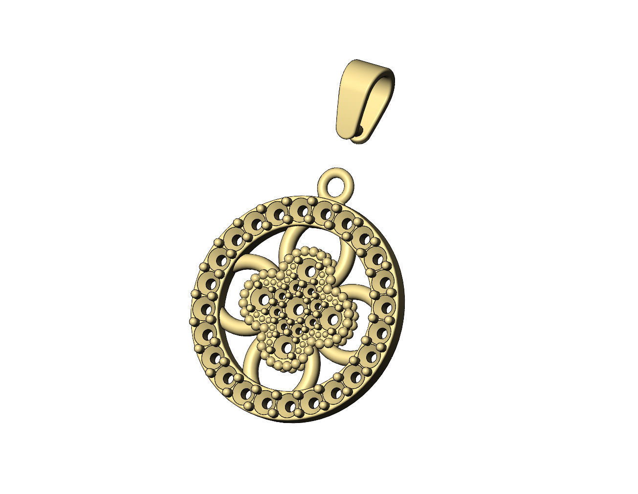 Diamond flower cluster and halo round pendant with bail 3D print model_5