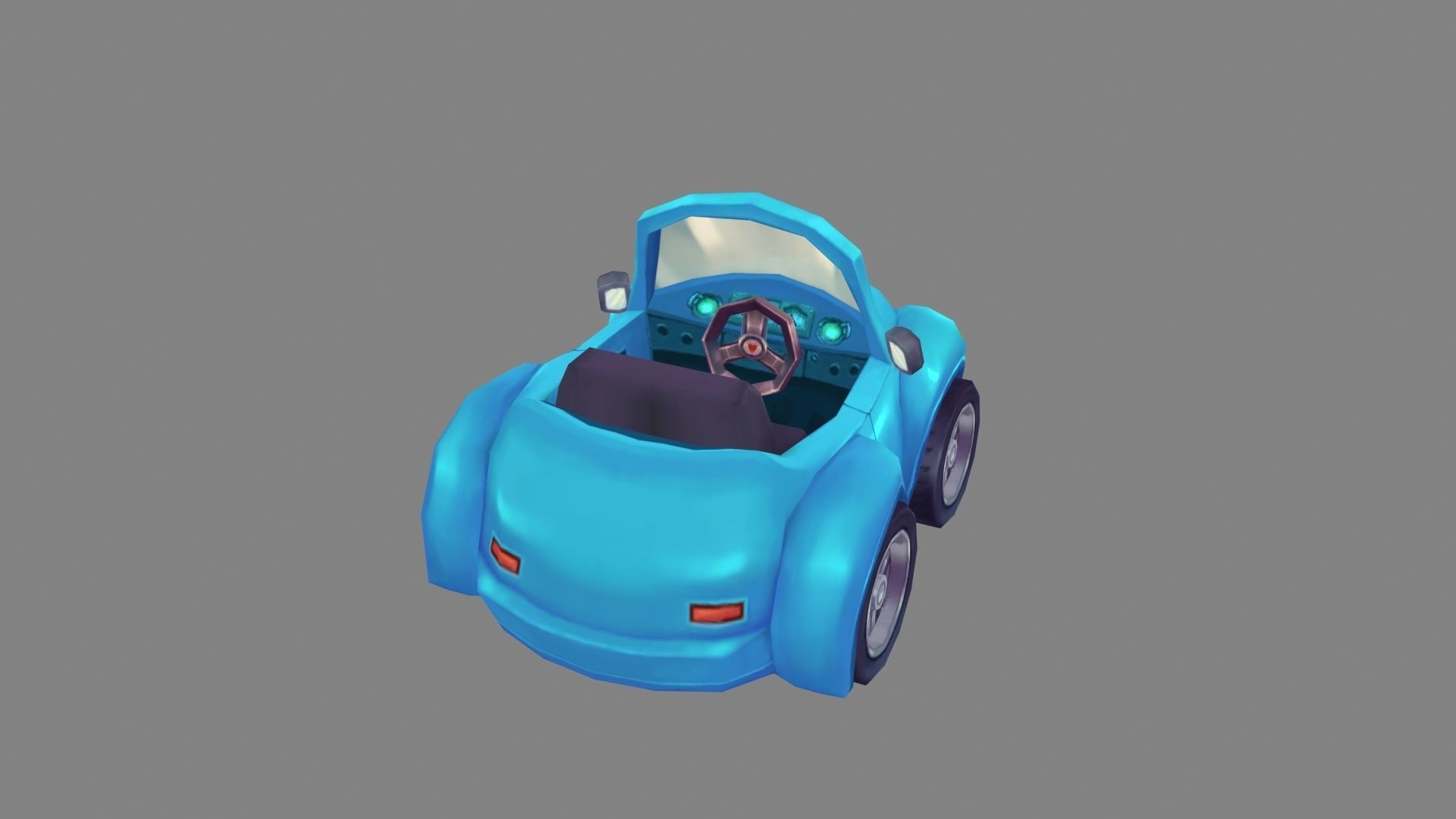 Cartoon blue mini car Low-poly 3D model_2
