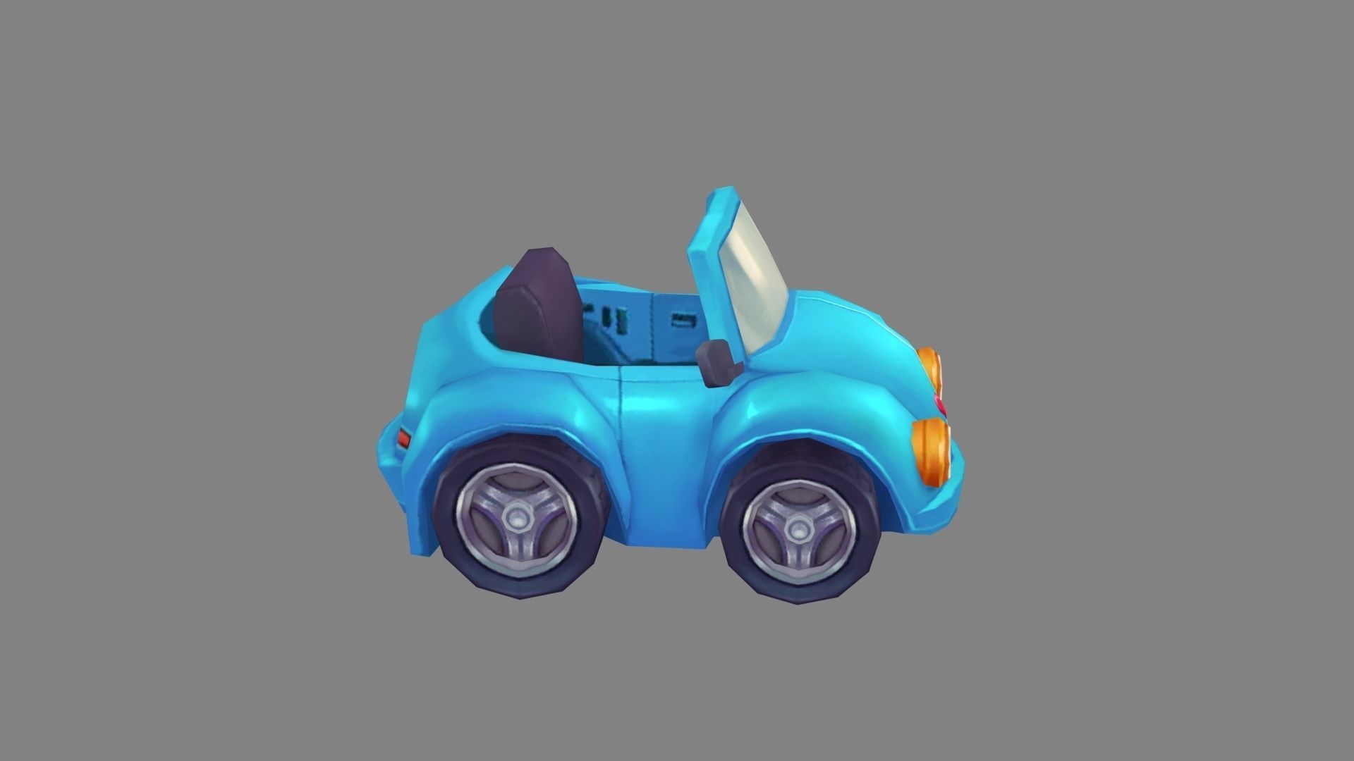 Cartoon blue mini car Low-poly 3D model_1