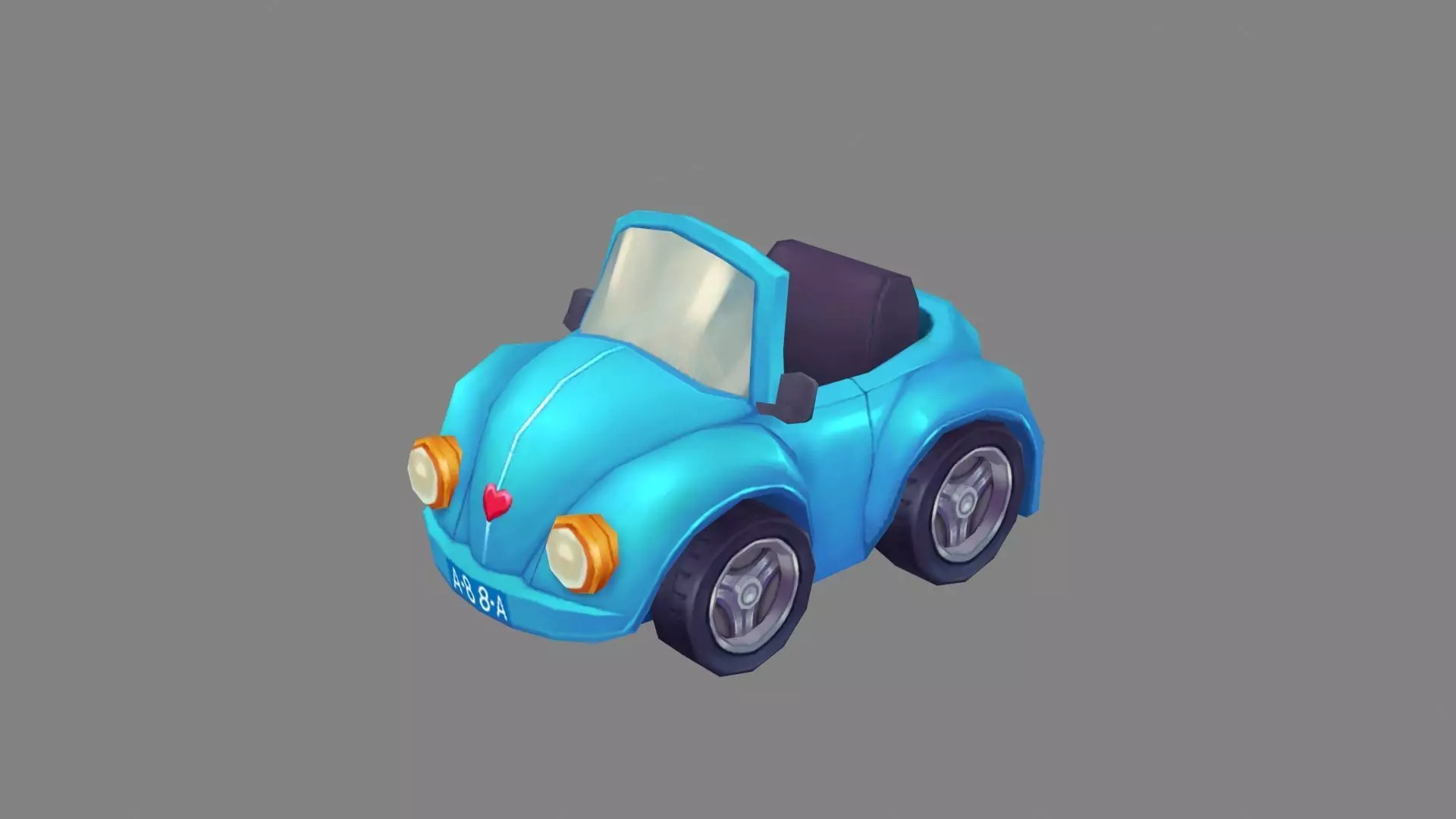 Cartoon blue mini car Low-poly 3D model_0