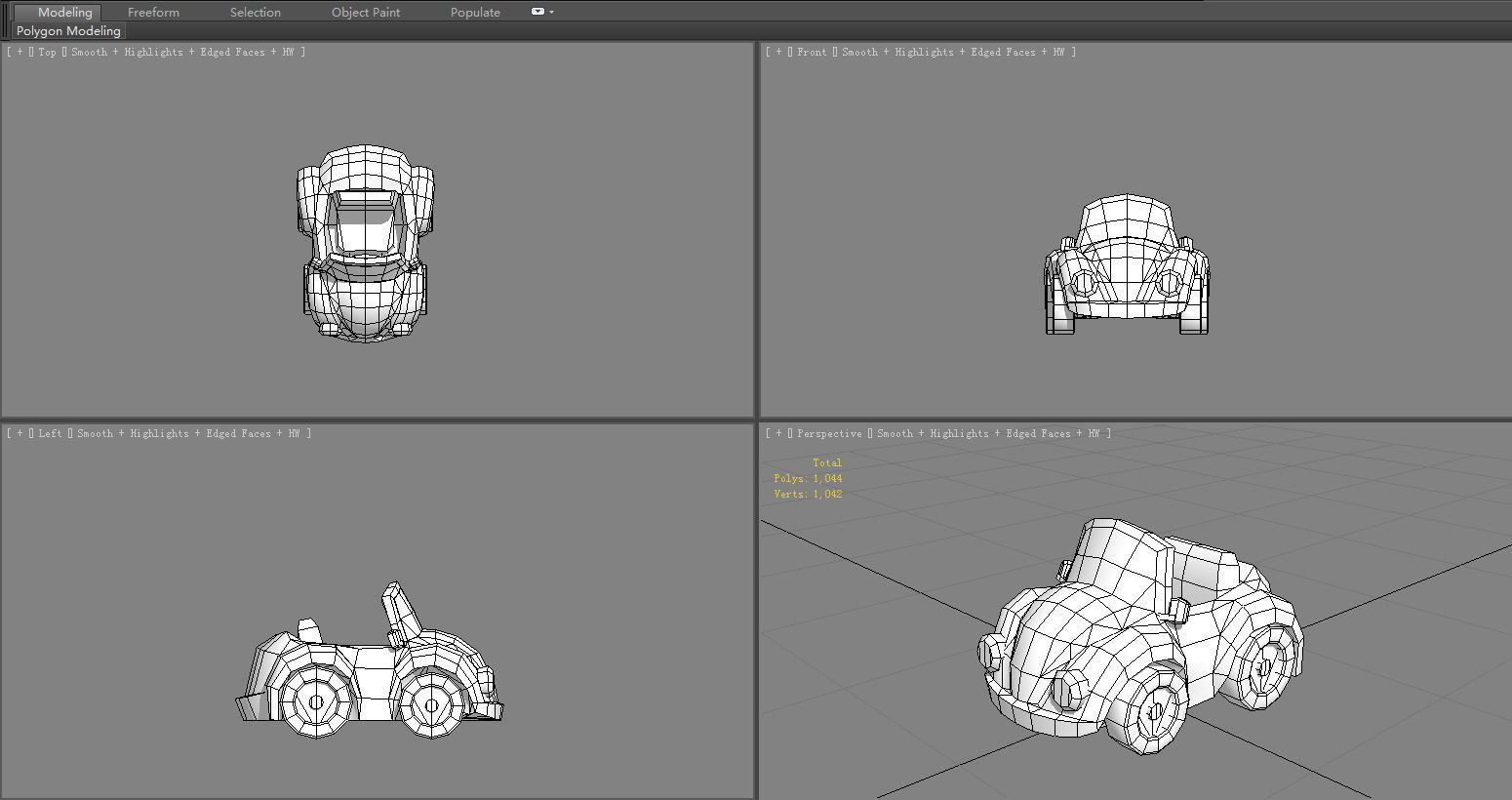 Cartoon blue mini car Low-poly 3D model_6