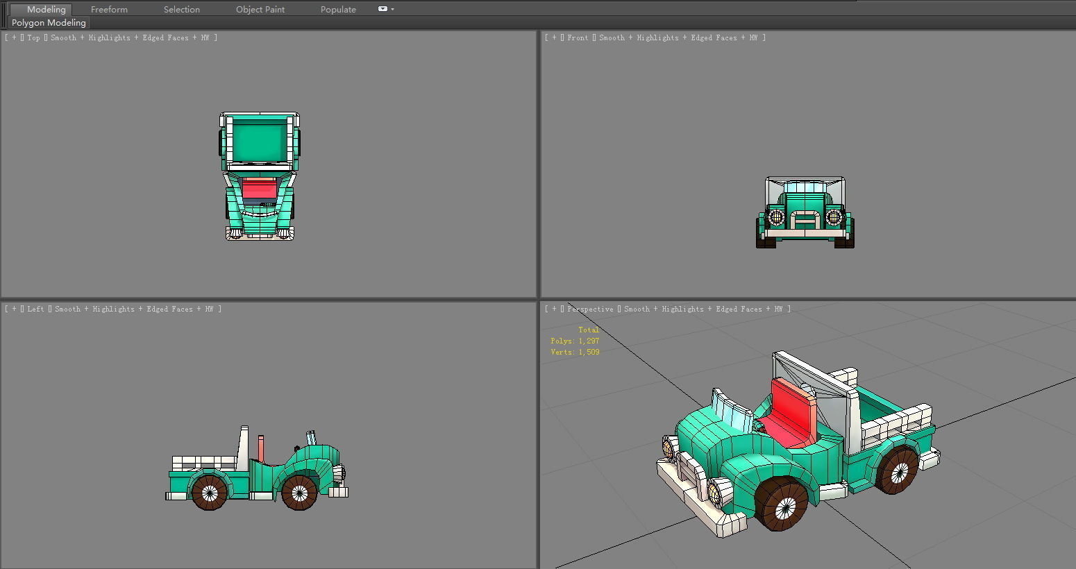 Cartoon green truck toy Low-poly 3D model_5