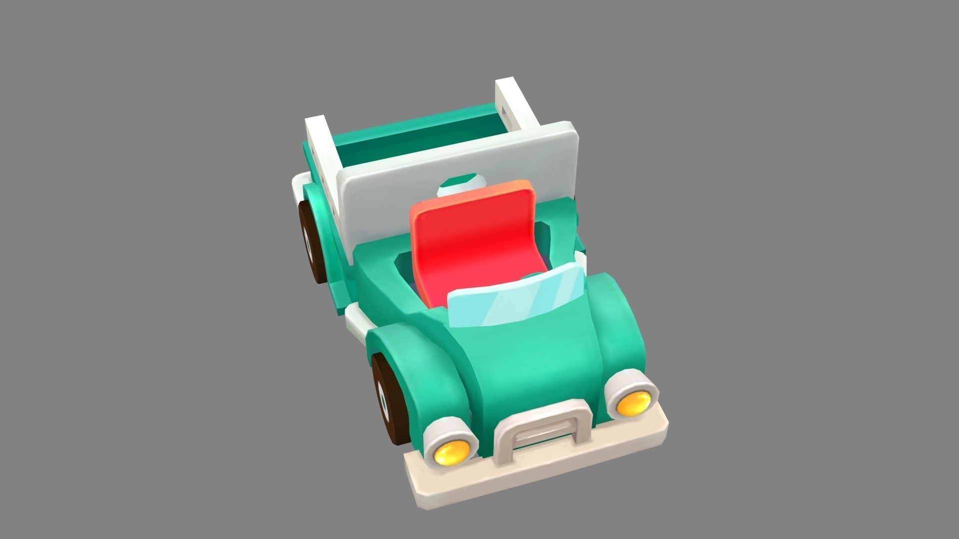 Cartoon green truck toy Low-poly 3D model_3