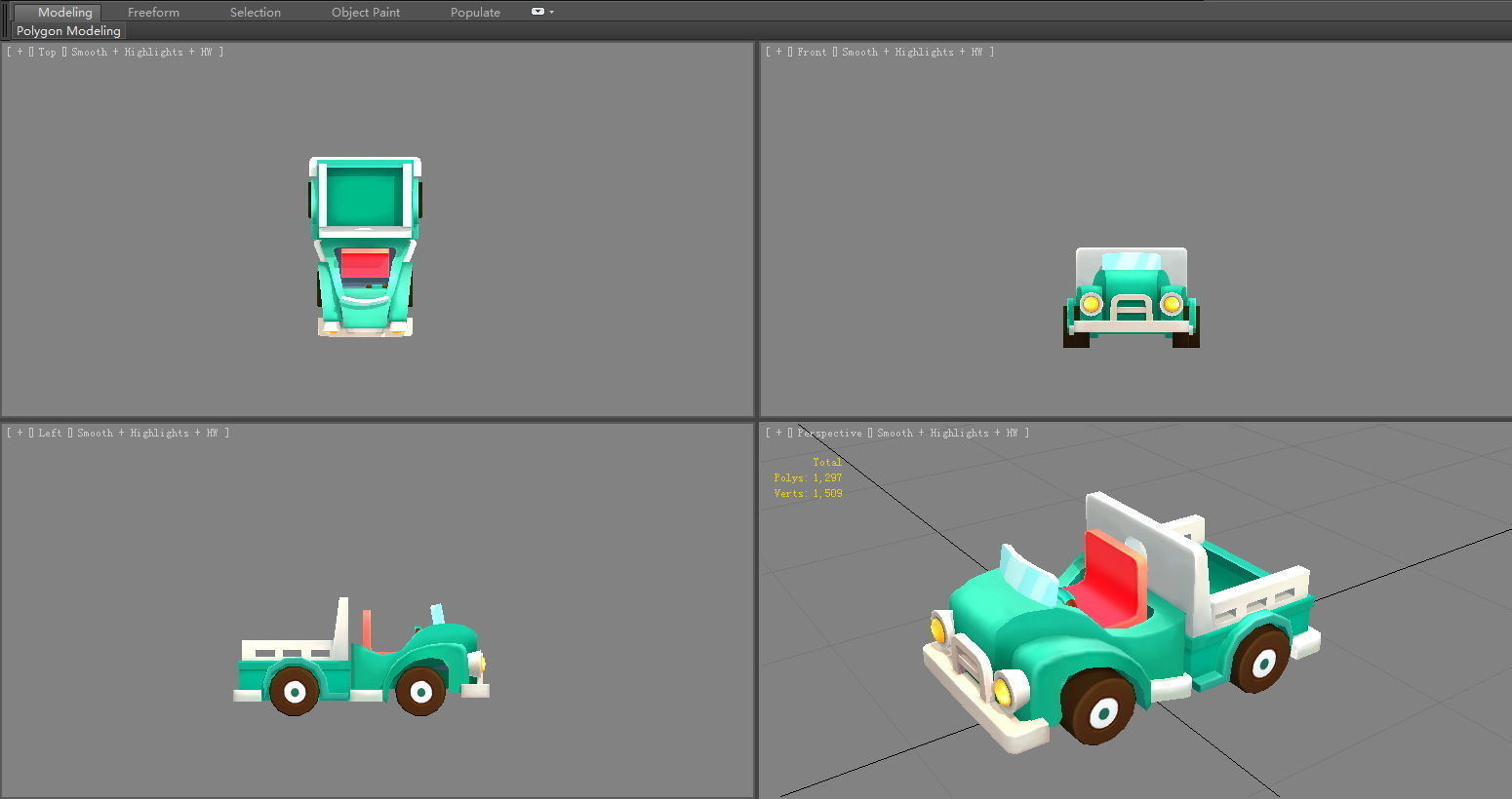 Cartoon green truck toy Low-poly 3D model_4