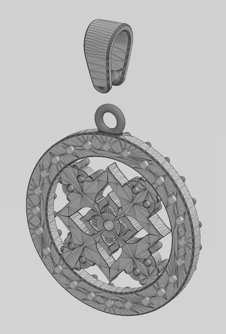 Diamond star cluster and halo round pendant with bail 3D print model_14