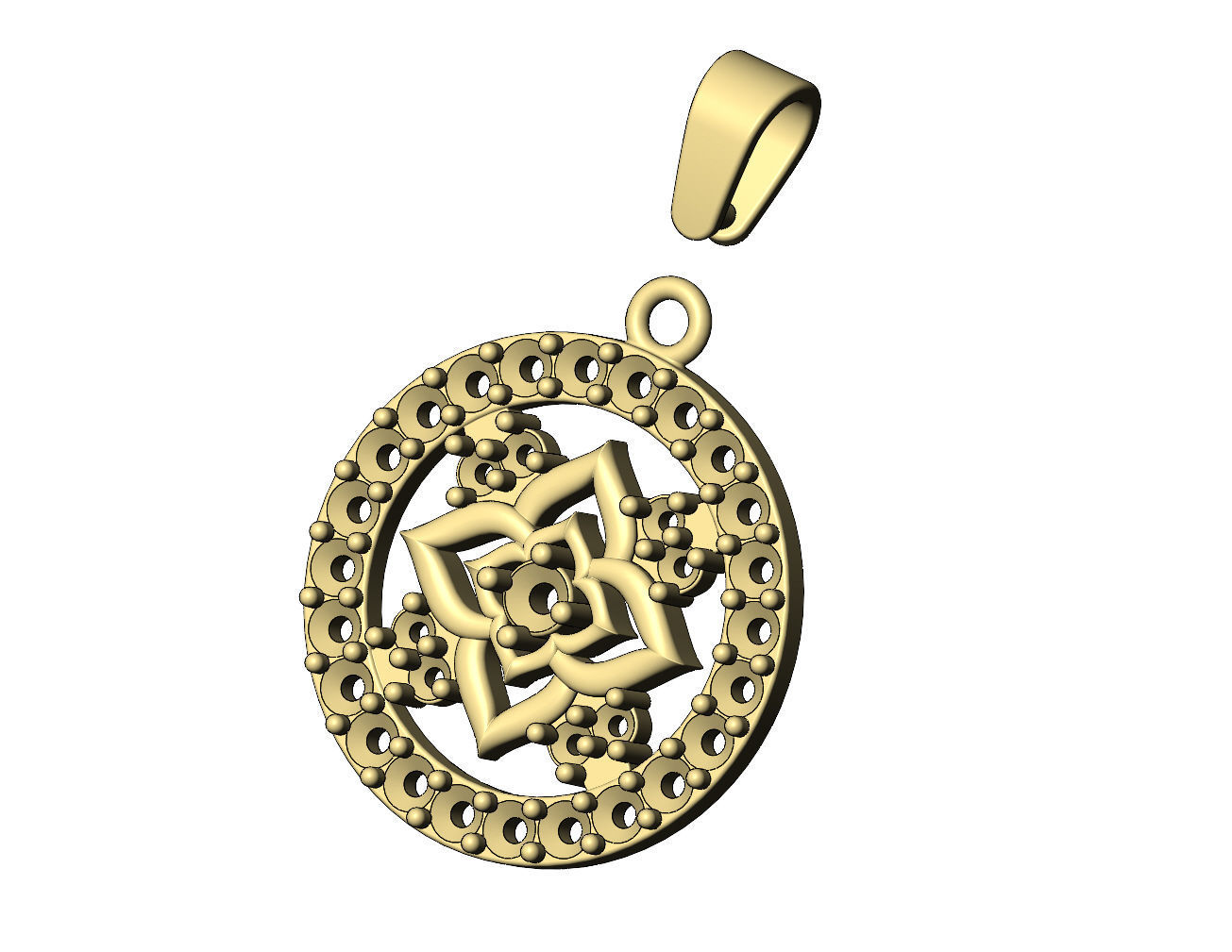 Diamond star cluster and halo round pendant with bail 3D print model_5