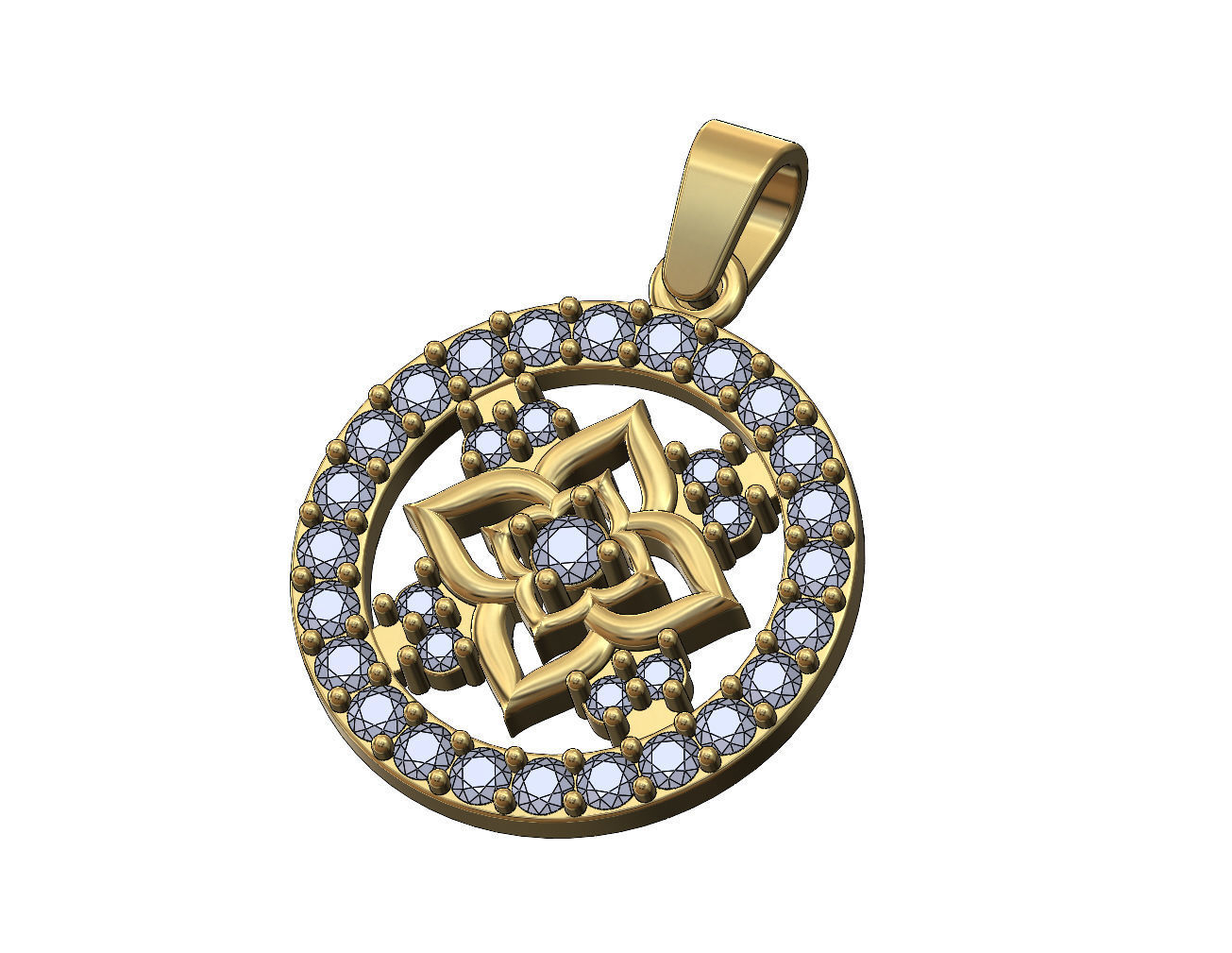 Diamond star cluster and halo round pendant with bail 3D print model_1