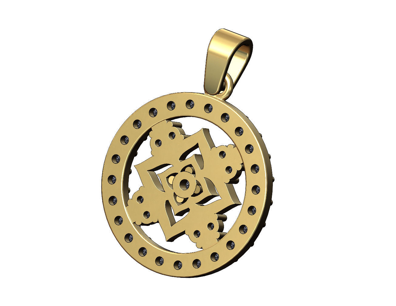 Diamond star cluster and halo round pendant with bail 3D print model_4