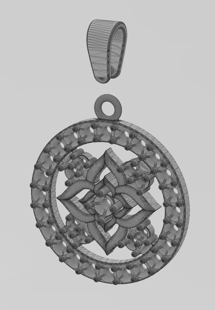 Diamond star cluster and halo round pendant with bail 3D print model_12