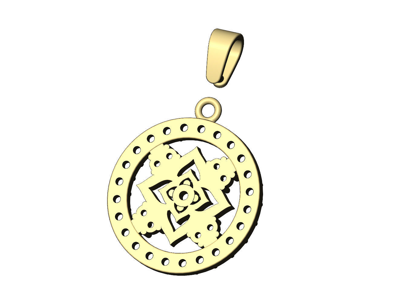 Diamond star cluster and halo round pendant with bail 3D print model_10