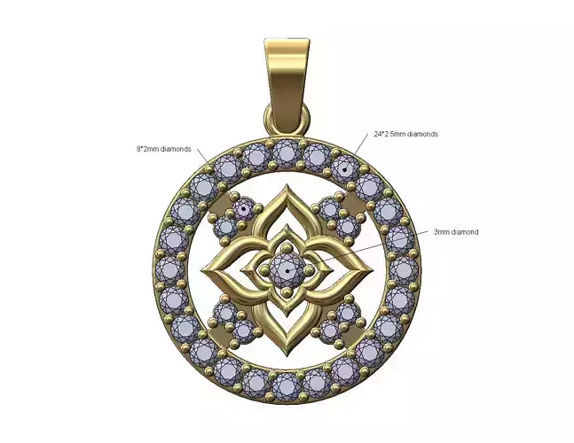 Diamond star cluster and halo round pendant with bail