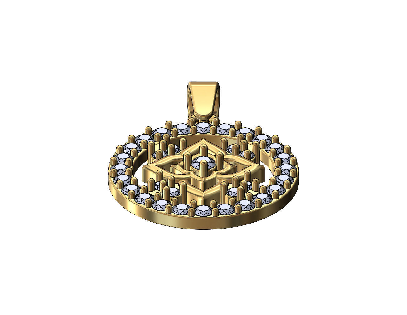 Diamond star cluster and halo round pendant with bail 3D print model_2