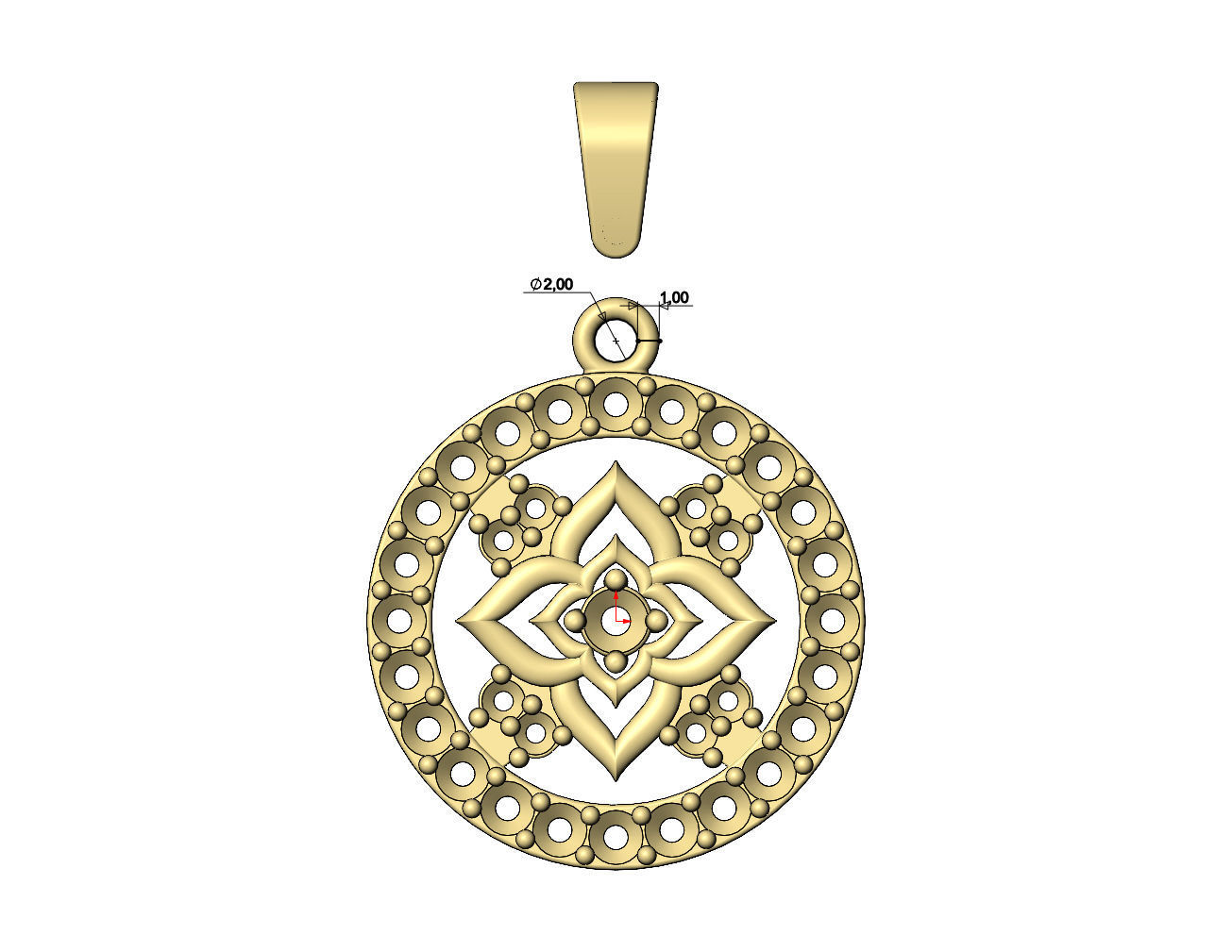 Diamond star cluster and halo round pendant with bail 3D print model_7