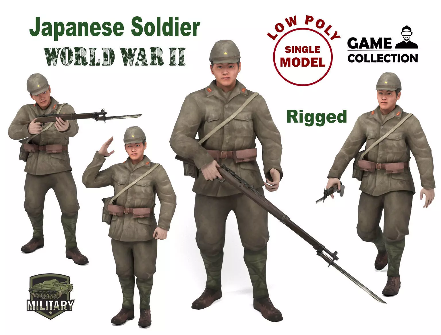 Japanese Soldier Low-poly 3D model_0