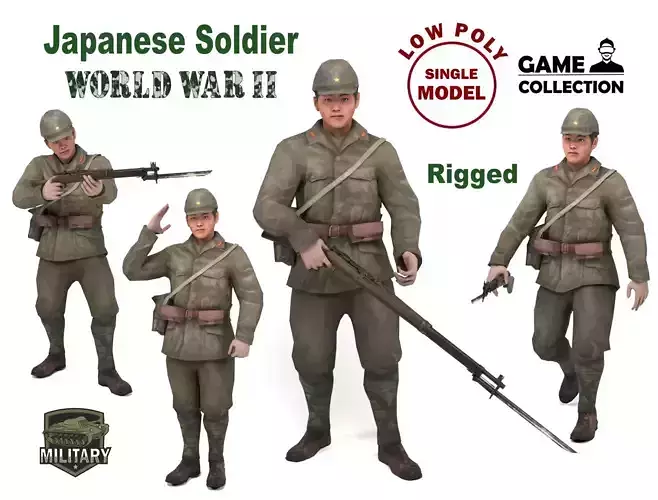 Japanese Soldier Low-poly 3D model