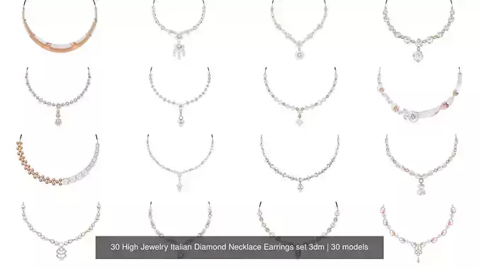30 High Jewelry Italian Diamond Necklace Earrings set 3dm 3D Model Collection