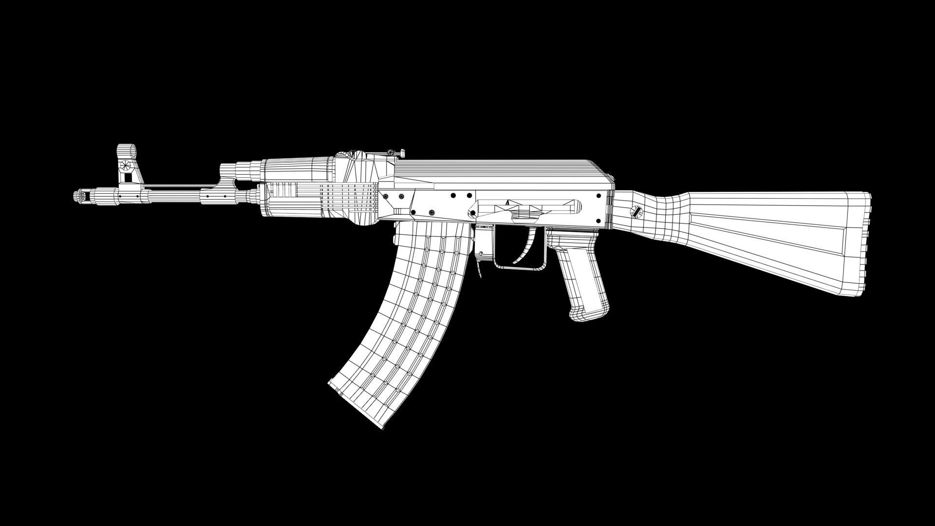 AK 47 Low-poly 3D model_6