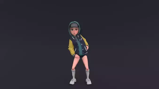 Cartoon Hip-hop Girl Rigged