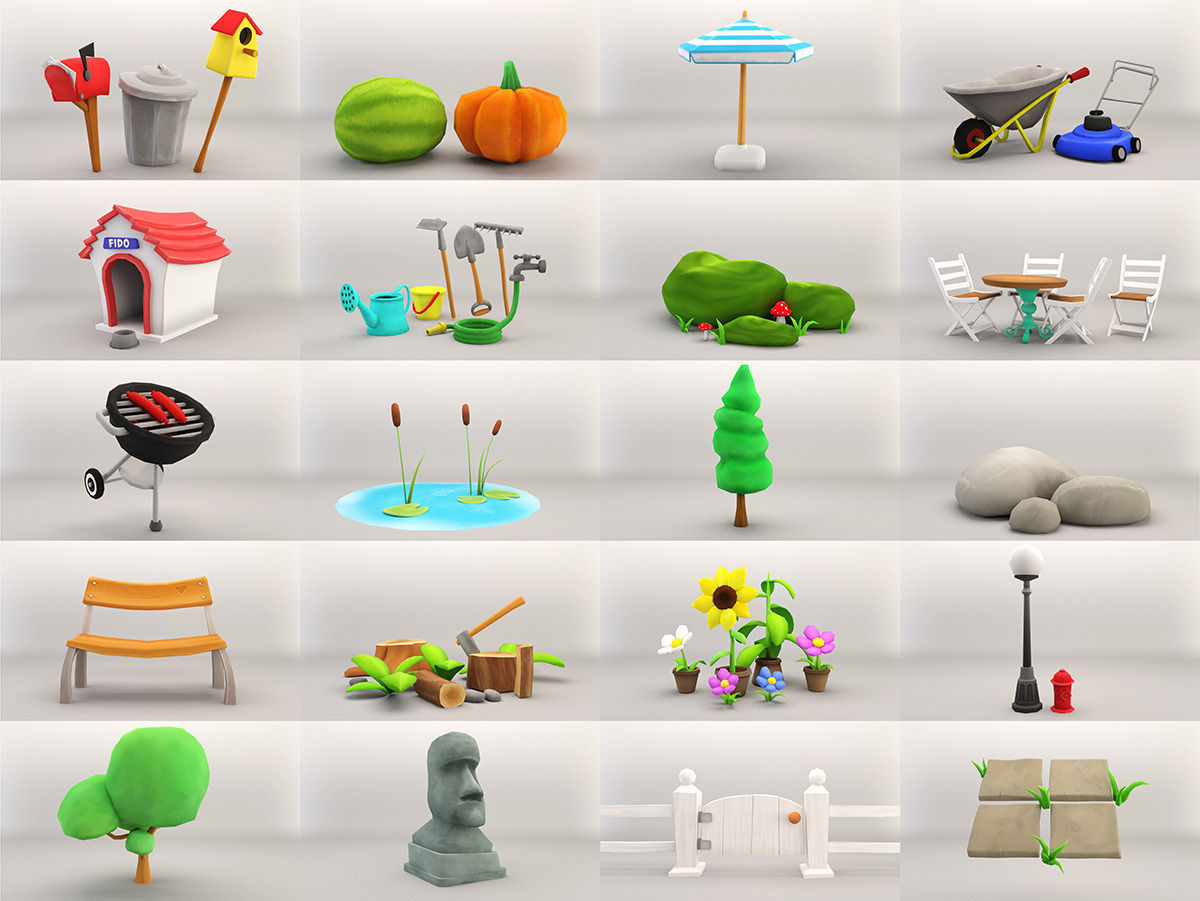 Cartoon Garden Package Low-poly 3D model_1